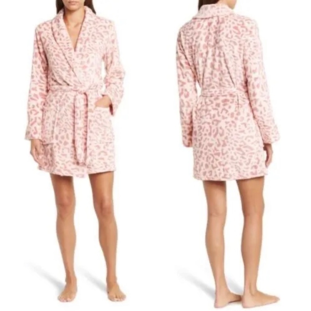 PJ Salvage NEW Ultra Soft Robe Pink Leopard Womenβs Size L Open Front Short 5706